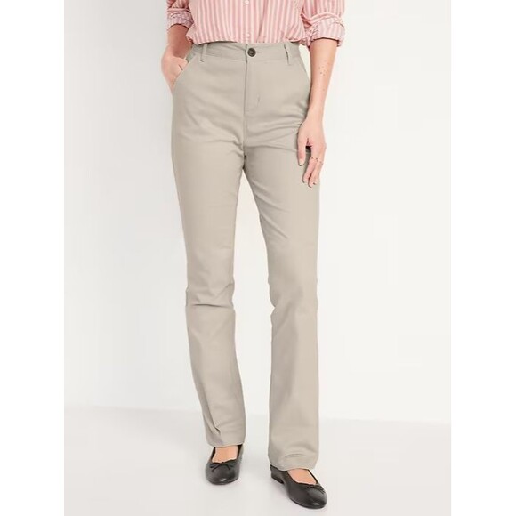 Old Navy Wow Flare Chino Pants Womens 6 Petite Beige Tan Adj Waist Stretch NEW - Picture 1 of 12